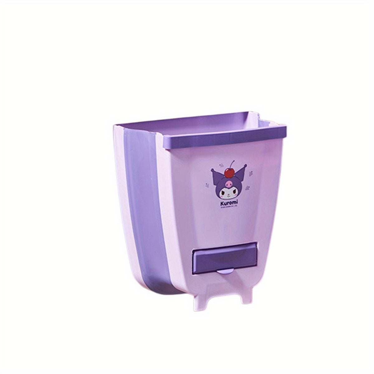 Sanrio Kuromi Wall-Mounted Foldable Hanging Trash Can - Cute Purple & White Design, Durable Plastic Compact Waste Bin for Kitchen Cabinet, RV, Car, Camping, Small Trash Can, Rv Waste Disposal, Easy Clean Material