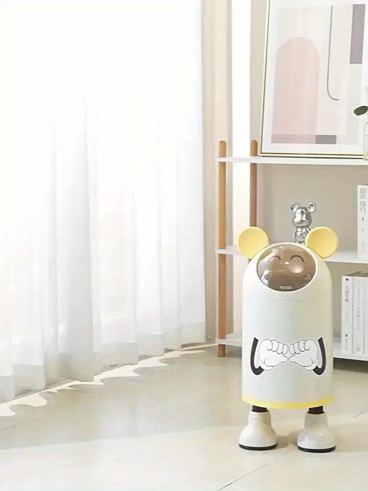 1pc Cartoon Odor-Sealing Trash Can with Lid - Automatic Adsorption Bag, No Power Needed, Cylindrical Plastic Garbage Bin for Kitchen, Bathroom, Living Room, Bedroom - Cute Home Decor & Housewarming Gift