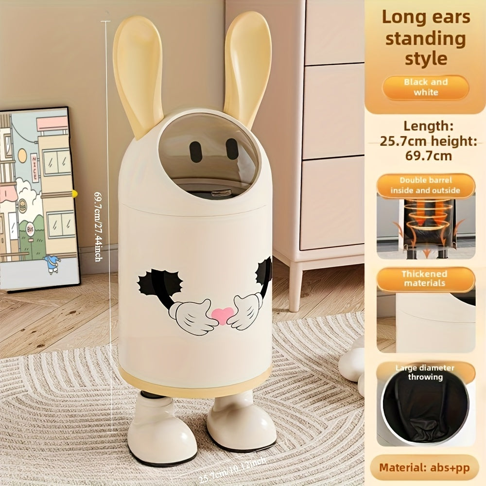 1pc Cartoon Odor-Sealing Trash Can with Lid - Automatic Adsorption Bag, No Power Needed, Cylindrical Plastic Garbage Bin for Kitchen, Bathroom, Living Room, Bedroom - Cute Home Decor & Housewarming Gift