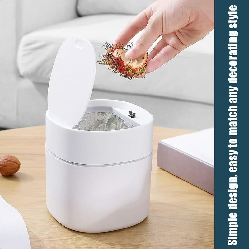 Mini Desk Trash Can with Lid with Trash Bags 180pcs PressTop 0.5 Gallon Tiny Countertop Waste Basket Small Table Top Plastic Covered Garbage Bin for Desk Top