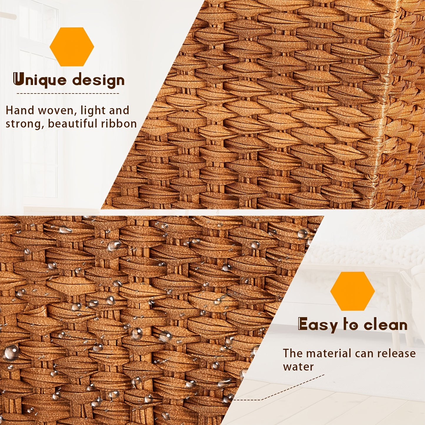 2pcs Small Woven Basket Trash Can Bathroom Waste Baskets Decorative Rectangular Trash Bin Plastic Woven Garbage Can for Home Laundry Kitchen Bedroom Office Craft (Brown)