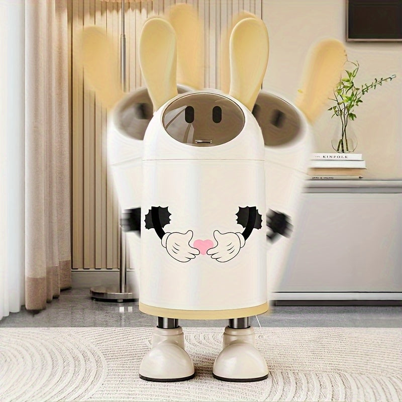 1pc Cartoon Odor-Sealing Trash Can with Lid - Automatic Adsorption Bag, No Power Needed, Cylindrical Plastic Garbage Bin for Kitchen, Bathroom, Living Room, Bedroom - Cute Home Decor & Housewarming Gift