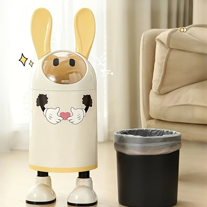 1pc Cartoon Odor-Sealing Trash Can with Lid - Automatic Adsorption Bag, No Power Needed, Cylindrical Plastic Garbage Bin for Kitchen, Bathroom, Living Room, Bedroom - Cute Home Decor & Housewarming Gift