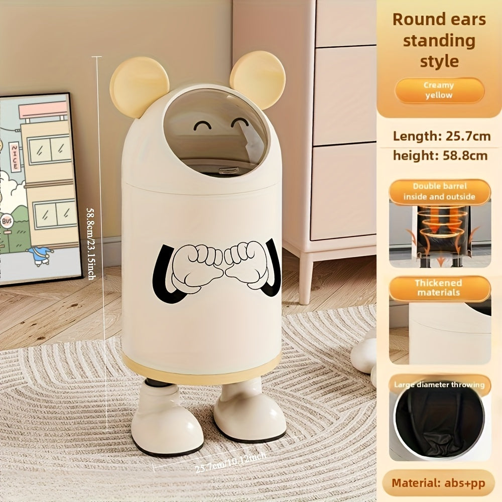 1pc Cartoon Odor-Sealing Trash Can with Lid - Automatic Adsorption Bag, No Power Needed, Cylindrical Plastic Garbage Bin for Kitchen, Bathroom, Living Room, Bedroom - Cute Home Decor & Housewarming Gift