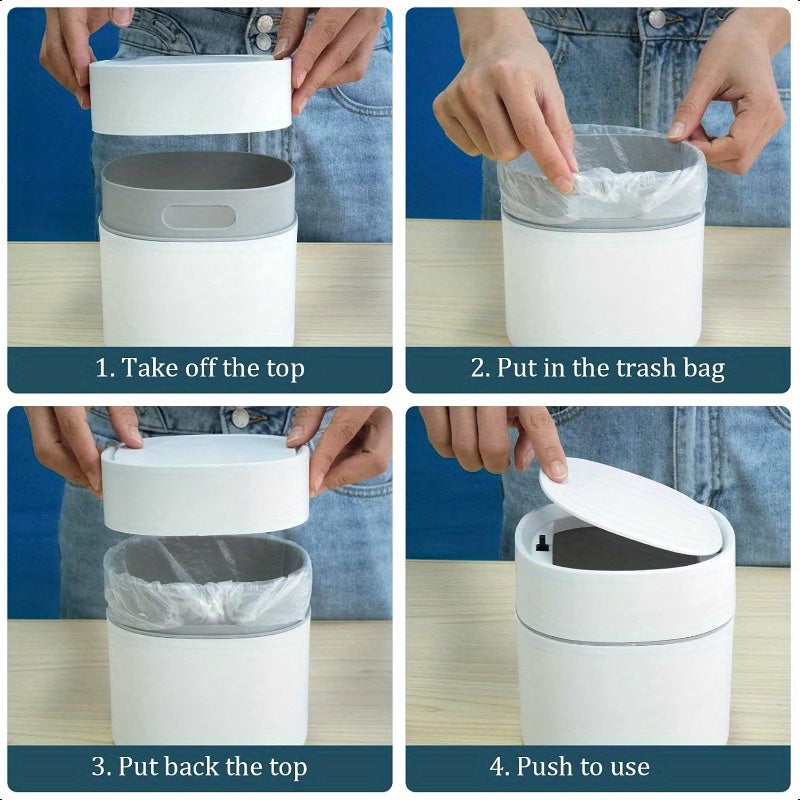 Mini Desk Trash Can with Lid with Trash Bags 180pcs PressTop 0.5 Gallon Tiny Countertop Waste Basket Small Table Top Plastic Covered Garbage Bin for Desk Top