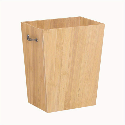 Bamboo Trash Can, 2 Gallon Waste Basket with Metal Handles, Small Wastebasket Bamboo Garbage Can for Bedroom, Bathroom, Kitchen, Office, Natural