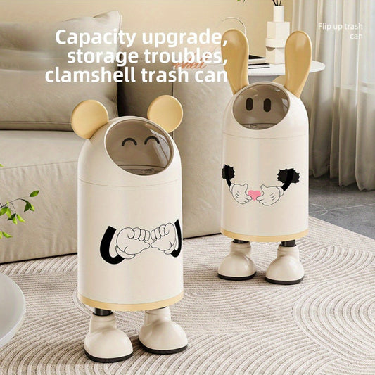 1pc Cartoon Odor-Sealing Trash Can with Lid - Automatic Adsorption Bag, No Power Needed, Cylindrical Plastic Garbage Bin for Kitchen, Bathroom, Living Room, Bedroom - Cute Home Decor & Housewarming Gift