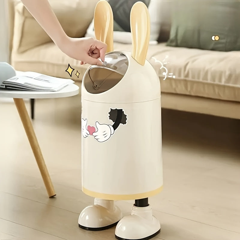 1pc Cartoon Odor-Sealing Trash Can with Lid - Automatic Adsorption Bag, No Power Needed, Cylindrical Plastic Garbage Bin for Kitchen, Bathroom, Living Room, Bedroom - Cute Home Decor & Housewarming Gift