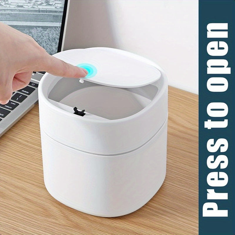 Mini Desk Trash Can with Lid with Trash Bags 180pcs PressTop 0.5 Gallon Tiny Countertop Waste Basket Small Table Top Plastic Covered Garbage Bin for Desk Top