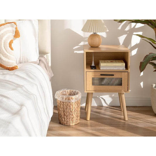 1pc Wicker Garbage Can for Bedroom 1pc, Wicker Waste Basket, Small Trash Can, Wicker Trash Basket with Handwoven Water Hyacinth, Wicker Garbage Can for Bedroom, Bathroom, Shelves
