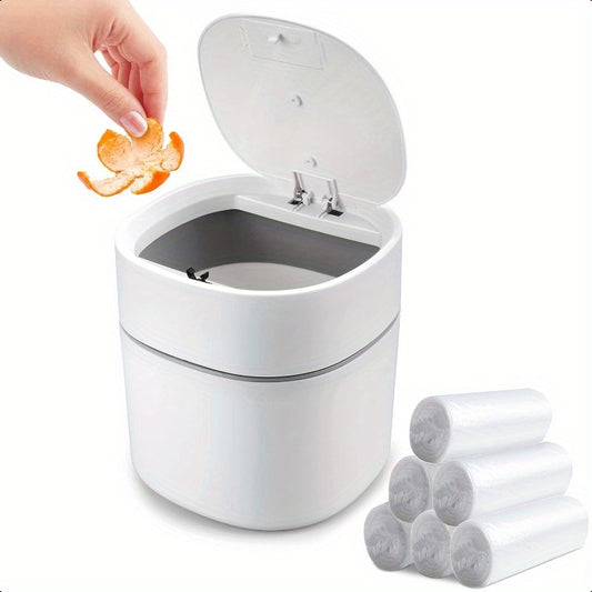 Mini Desk Trash Can with Lid with Trash Bags 180pcs PressTop 0.5 Gallon Tiny Countertop Waste Basket Small Table Top Plastic Covered Garbage Bin for Desk Top