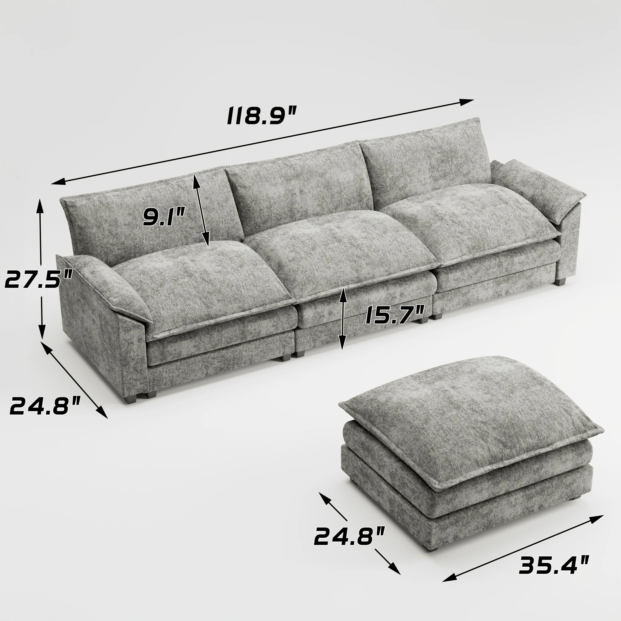 Reversible Toffee 3-seat L-shaped Sectional Sofa with Movable Footrest from Local Warehouse